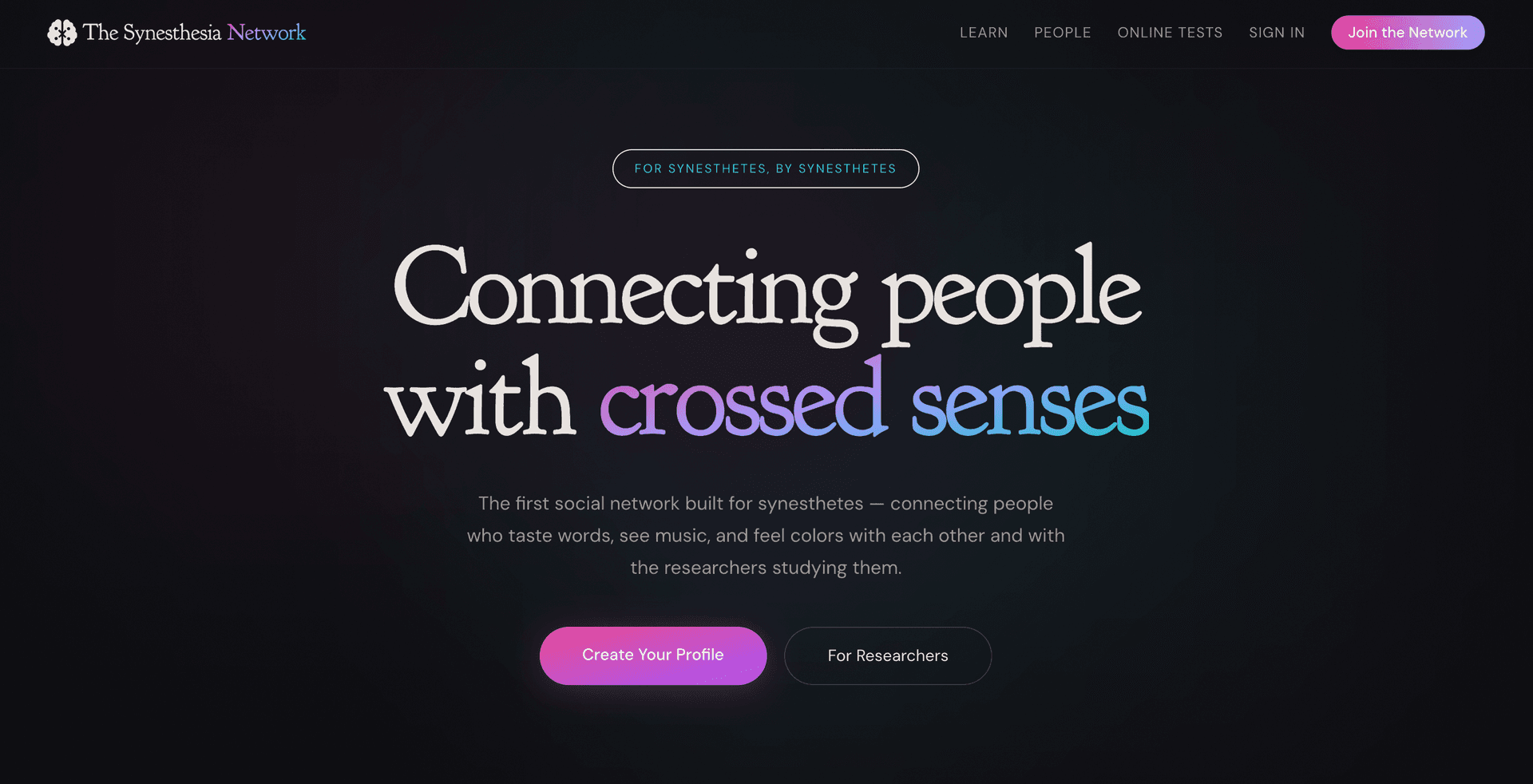 Screenshot of the Synesthesia Network app