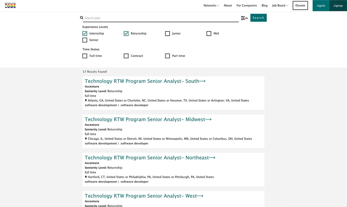 Women Who Code Job Board preview
